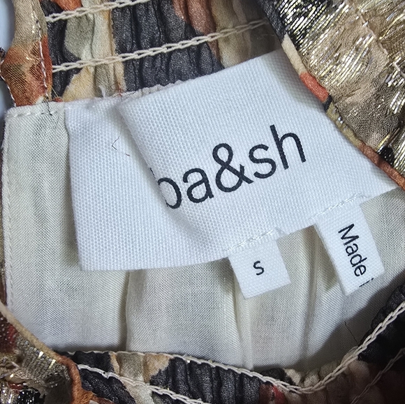 BA&SH New Gilda Silk Metallic Ochre Ruffle Abstract Lady Blouse Top SZ Small - Picture 9 of 16